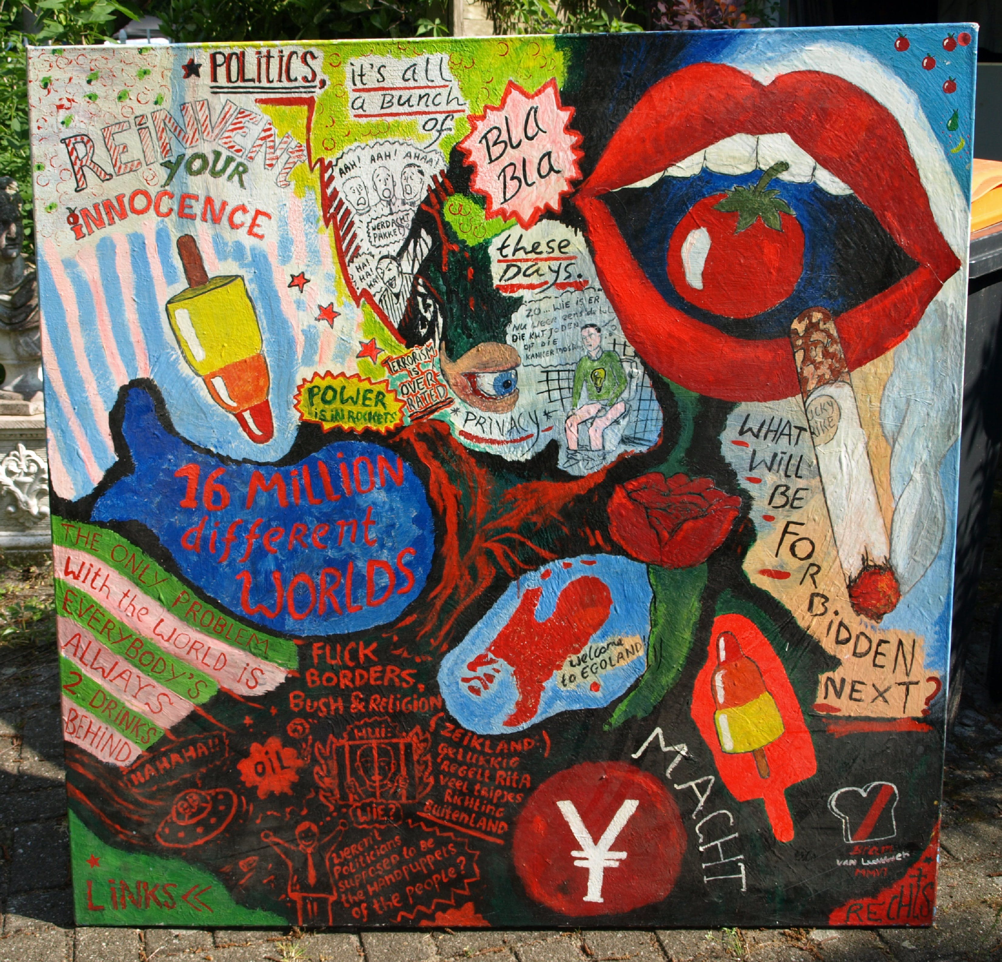 Niet of onleesbaar gesigneerd - Acrylverf op doek , Politics, it’s all a bunch of Bla Bla – 130 x 130 cm - 2006 kopen? Bied vanaf 1!