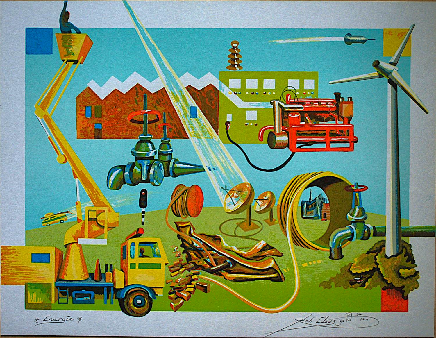 Rob Clous - *Energie* - zeefdruk uit 1990 - in zeer goede staat - ingelijst verkocht voor € 65!