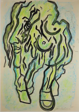 Jan Sierhuis - Aquarel en krijt, Vliegend hoofd - Ingelijst kopen? Bied vanaf 80!