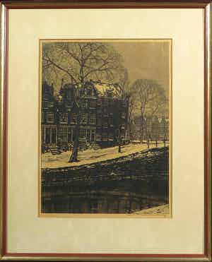 Cornelis Brandenburg - Ets, Amsterdam - Ingelijst verkocht voor € 50!