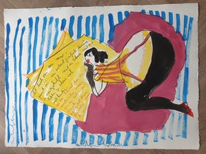 Anton Heyboer - Lezende Can Can Danseres - Gouache en krijt - Jaren 90 kopen? Bied vanaf 395!