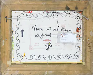 Marthijn de Groot - Acryl op doek, Vrouw uit het raam - Ingelijst kopen? Bied vanaf 1!