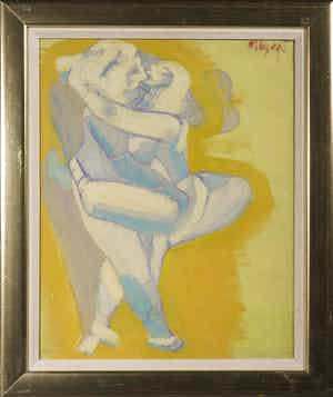 Niet of onleesbaar gesigneerd - Olieverf op doek, Twee figuren - Ingelijst verkocht voor € 1!