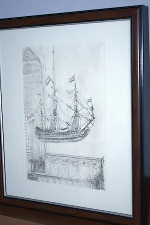 Buy Willem Bastiaan Tholen - V.O.C. schip, hangend in de kerk van Blokzijl - ets - ingelijst? Bid from 40!