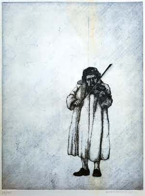 Don Englander - Violiste 12/20 - vrolijke ets verkocht voor € 35!