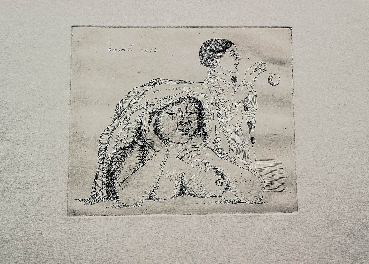 Herman Berserik - Monochrome 1976 "Ets "vrouwelijk naakt en pierrot" - uniek eigen druk exemplaar kopen? Bied vanaf 36!