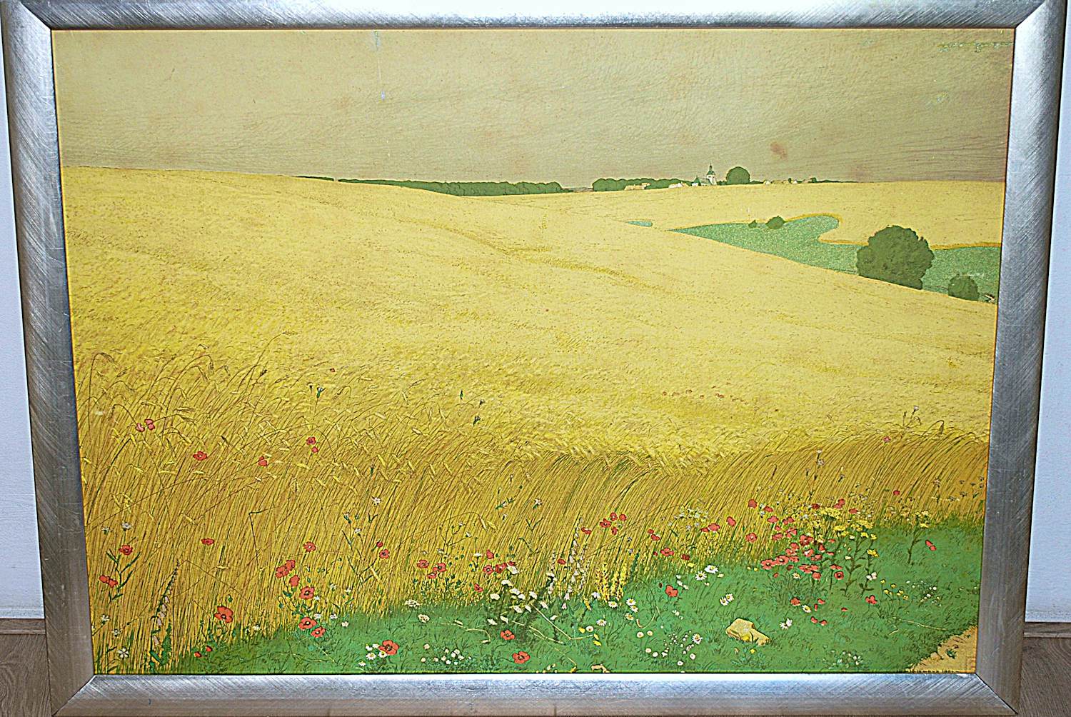 Hans Richard von VOLKMANN - Glooiend graanveld met klaprozen - zeer grote, ingelijste kleurenlitho uit 1901 vendu pour 75€ !