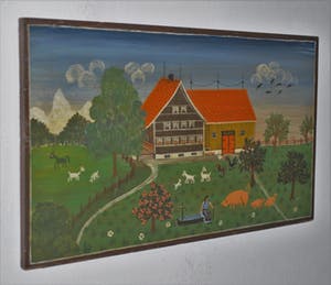 Niet of onleesbaar gesigneerd - Naïef geschilderd boerenbedrijf, 1975 kopen? Bied vanaf 10!