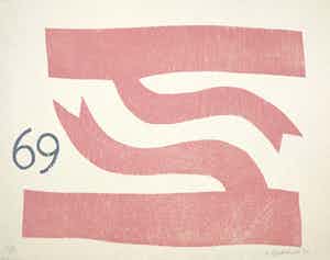 Klaas Gubbels - Houtsnede op geschept papier, Soixante-neuf verkocht voor € 200!