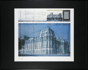 Christo - Handgesigneerd exemplaar Wrapped Reichstag met stofmonster - Ingelijst (Groot) kopen? Bied vanaf 1!