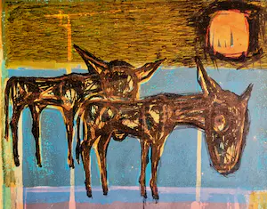 Ru van Rossem - Grote - 1957 -epreuve d'artiste- ets aquatint "donkey's on the beach" kopen? Bied vanaf 38!