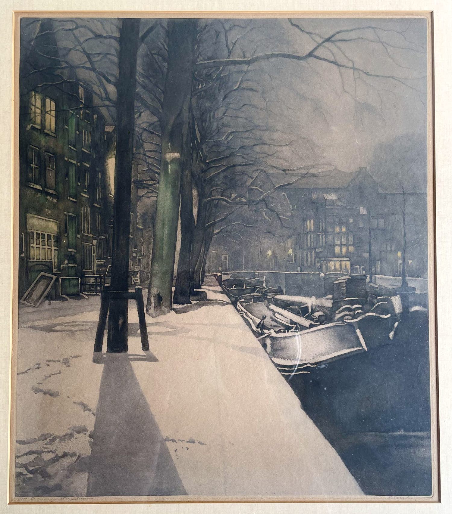 Frans Everbag - Frans everbag - Ets: Prinsengracht (Amsterdam) in de winter - 1931 verkocht voor € 150!