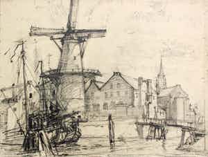 Frederika Broeksmit - Tekening - Delfshaven verkocht voor € 55!