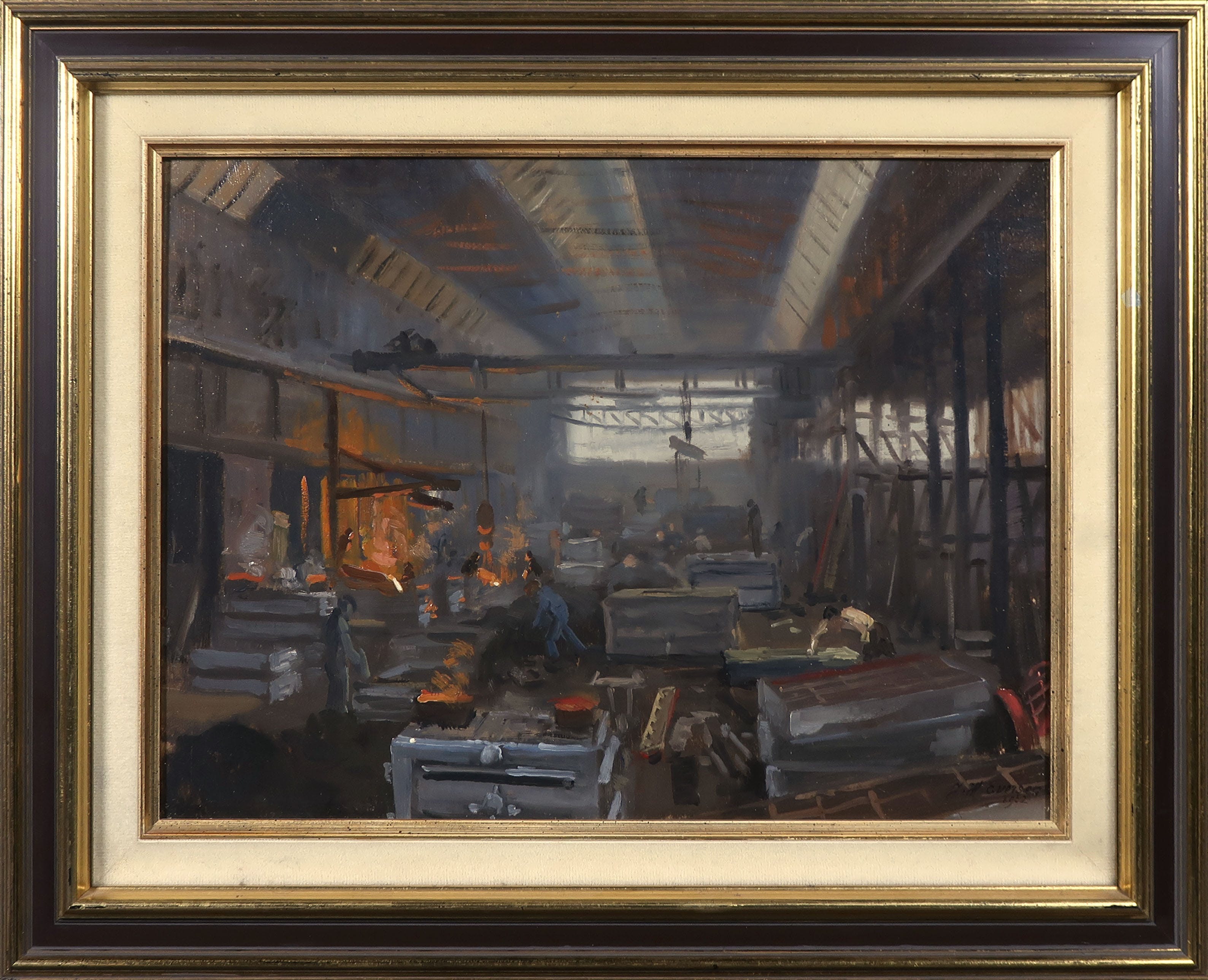 Jan Eversen - Olieverf op paneel, Studie Gieterij Stork Hengelo - Ingelijst verkocht voor € 300!