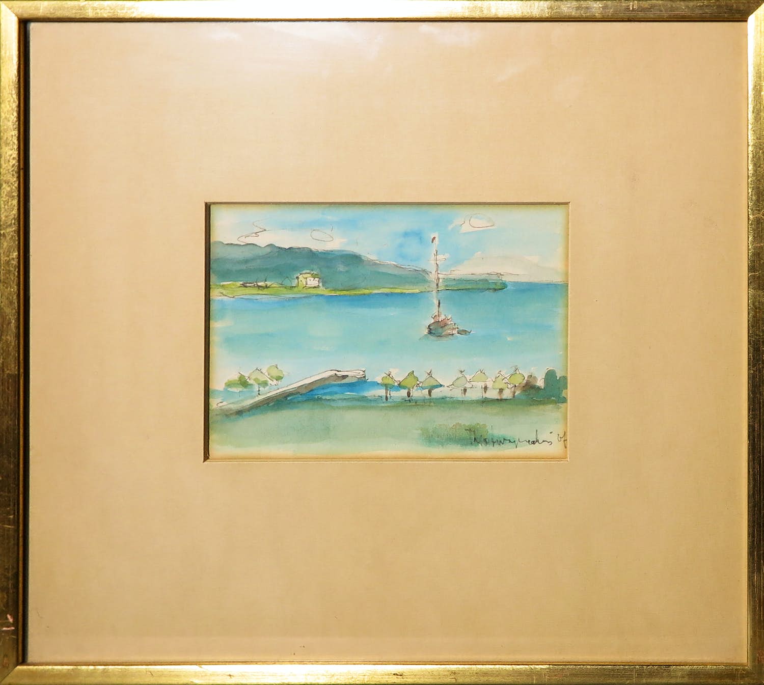 Theo Swagemakers - Aquarel, Zeegezicht - Ingelijst verkocht voor € 50!