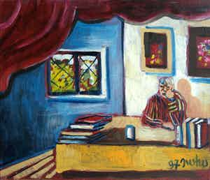 Justus Donker - Olieverf op doek , “De peinzende man” – gesigneerd – 1997 – 60 x 70 cm verkocht voor € 175!