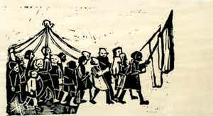 Hein Stork - Hein Stork - linosnede: optocht verkocht voor € 50!