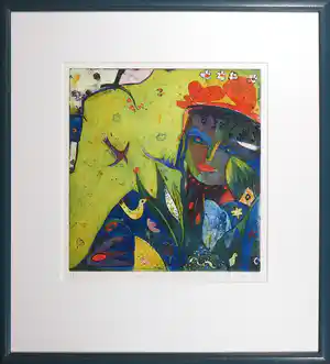Elfriede Otto - Kleurenets, Im Tempel der Sehnsucht - Ingelijst verkocht voor € 40!