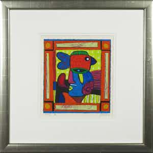 Clemens Briels - Zeefdruk, Zonder titel - Ingelijst verkocht voor € 1!