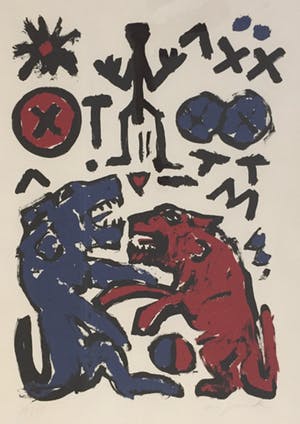 A.R. Penck - Zeer grote litho - 'Die mit den Wolfen heulen' - 1985 (NU VANAF 999,-) kopen? Bied vanaf 999!