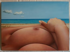 Kees Gerritse - Olieverf op doek , Op het strand – 1989 – 65 x 90 cm kopen? Bied vanaf 500!