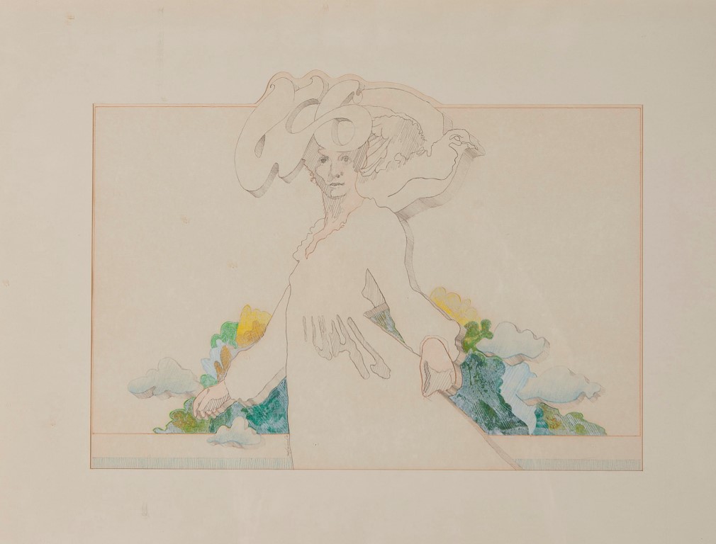 Jaap Eerland - Dame met raar hoedje - Kleurpotlood en aquarel op papier kopen? Bied vanaf 10!