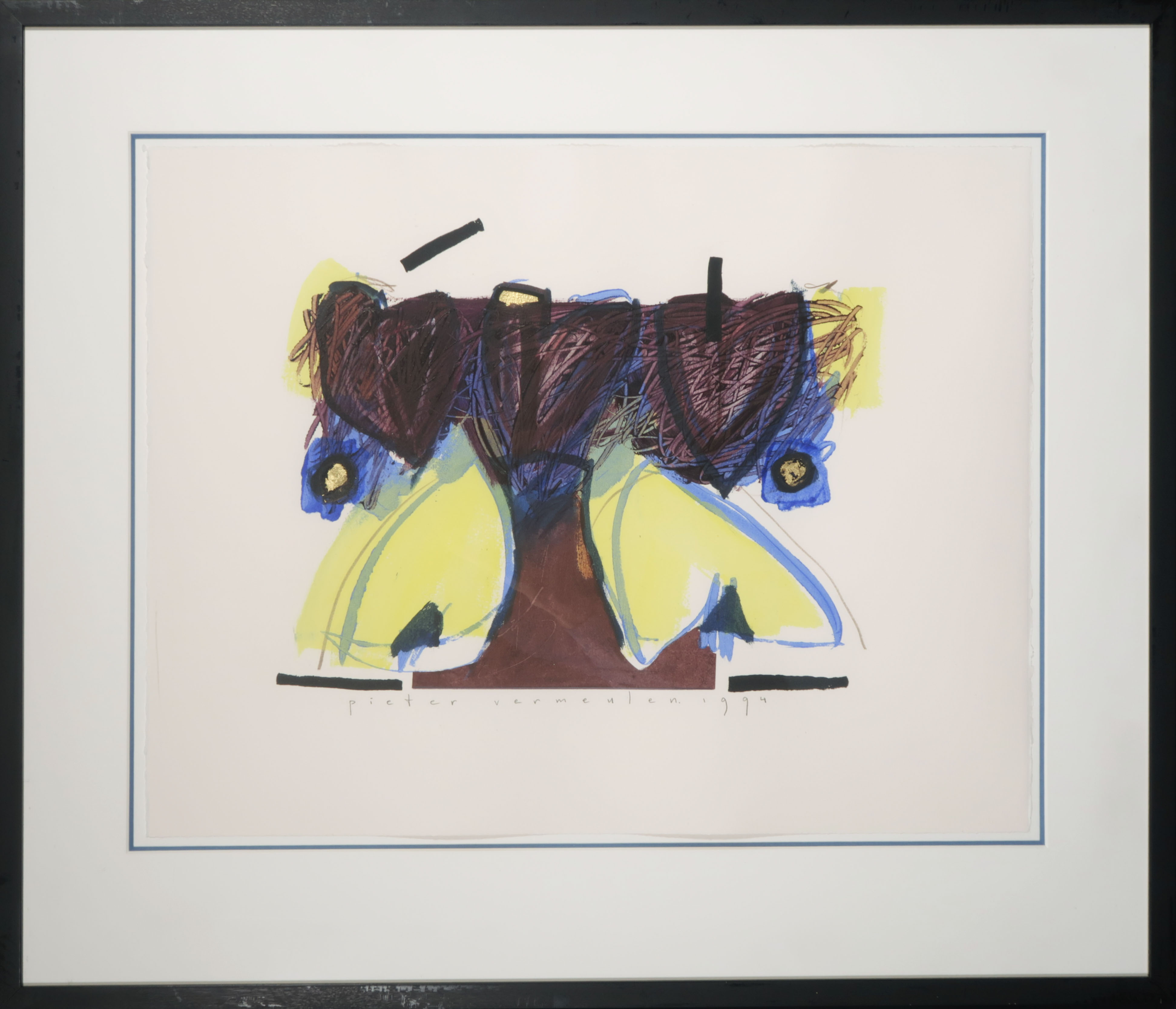 Pieter Vermeulen - Gemengde techniek op papier, Zonder titel - Ingelijst verkocht voor € 1!