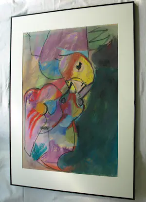 Jan Engelchor - Ingelijste pastel , ‘Moeder voedt jong - Lijst, 82 x 63 cm. kopen? Bied vanaf 80!