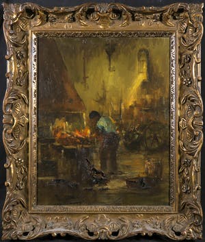 Niet of onleesbaar gesigneerd - Olieverf op doek, Werkplaats - Ingelijst kopen? Bied vanaf 1!