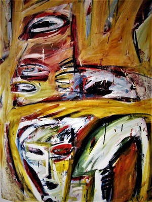 Niet of onleesbaar gesigneerd - Heftig neo Expressionistisch "nieuwe Wilden" schilderij. - GROOT!! kopen? Bied vanaf 1!