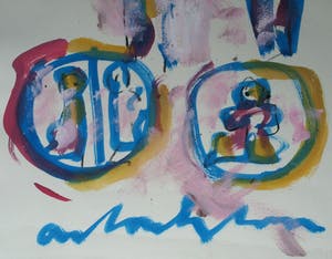 Anton Heyboer - Ingelijste gouache , Beest, Confrontatie en Vrouw – ca. 1980 – 100 x 70 cm kopen? Bied vanaf 50!