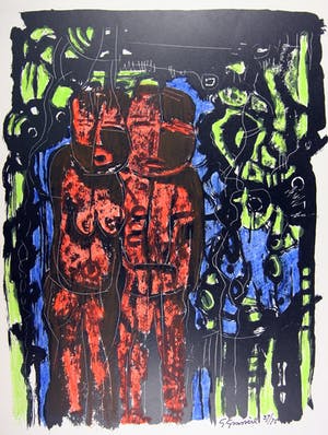 Gerard Grassere - “Nieuw Guinea”, Papoea man en vrouw, 40x53 cm, c1975, Nr 37/75. kopen? Bied vanaf 35!