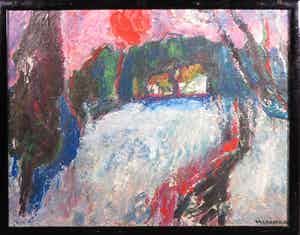 Willempje Noordam - Olieverf op paneel, Nuage et Maison - Ingelijst verkocht voor € 65!