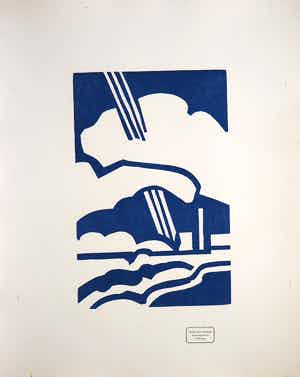 Paul Overhaus - Houtsnede op papier, Landschap verkocht voor € 1!