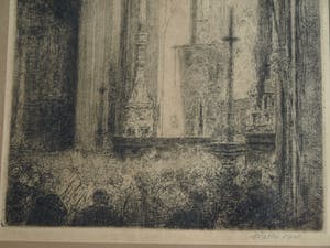 Walter Vaes - Ets , “Kerkinterieur”, Veere, Zeeland? – gesigneerd & ingelijst – ca 1915 kopen? Bied vanaf 10!