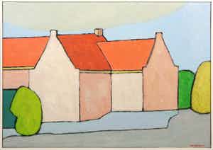 Paul Overhaus - Olieverf op doek, Landhuis - Ingelijst verkocht voor € 70!