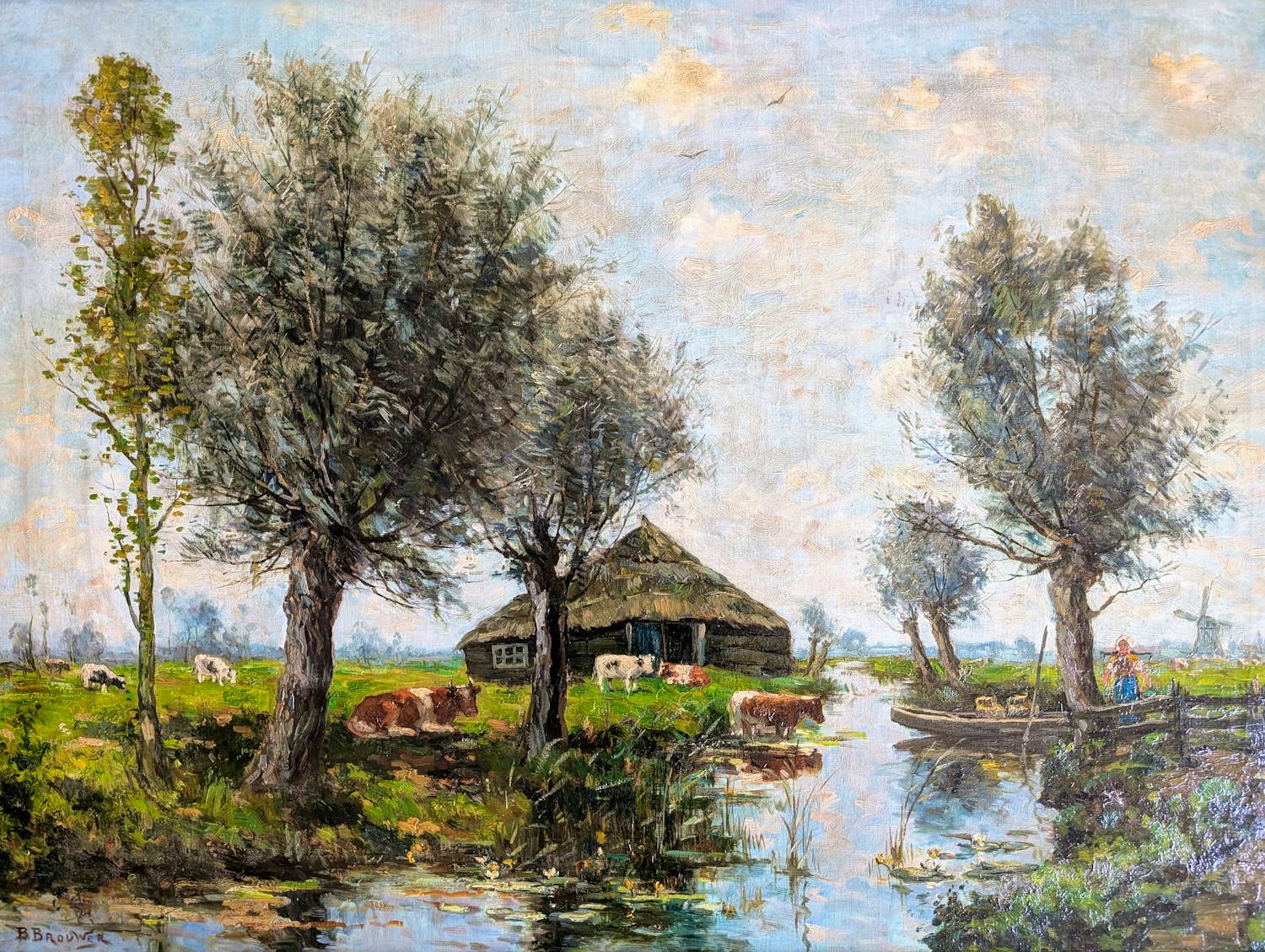 Berend Jan Brouwer - HOLLANDS POLDERLANDSCHAP MET KOEIEN (zeer groot) kopen? Bied vanaf 350!