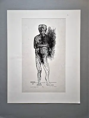 Leonard Baskin - Joods/Amerikaanse kunstenaar - houtsnede "man with spring plants" - gesigneerd kopen? Bied vanaf 39!