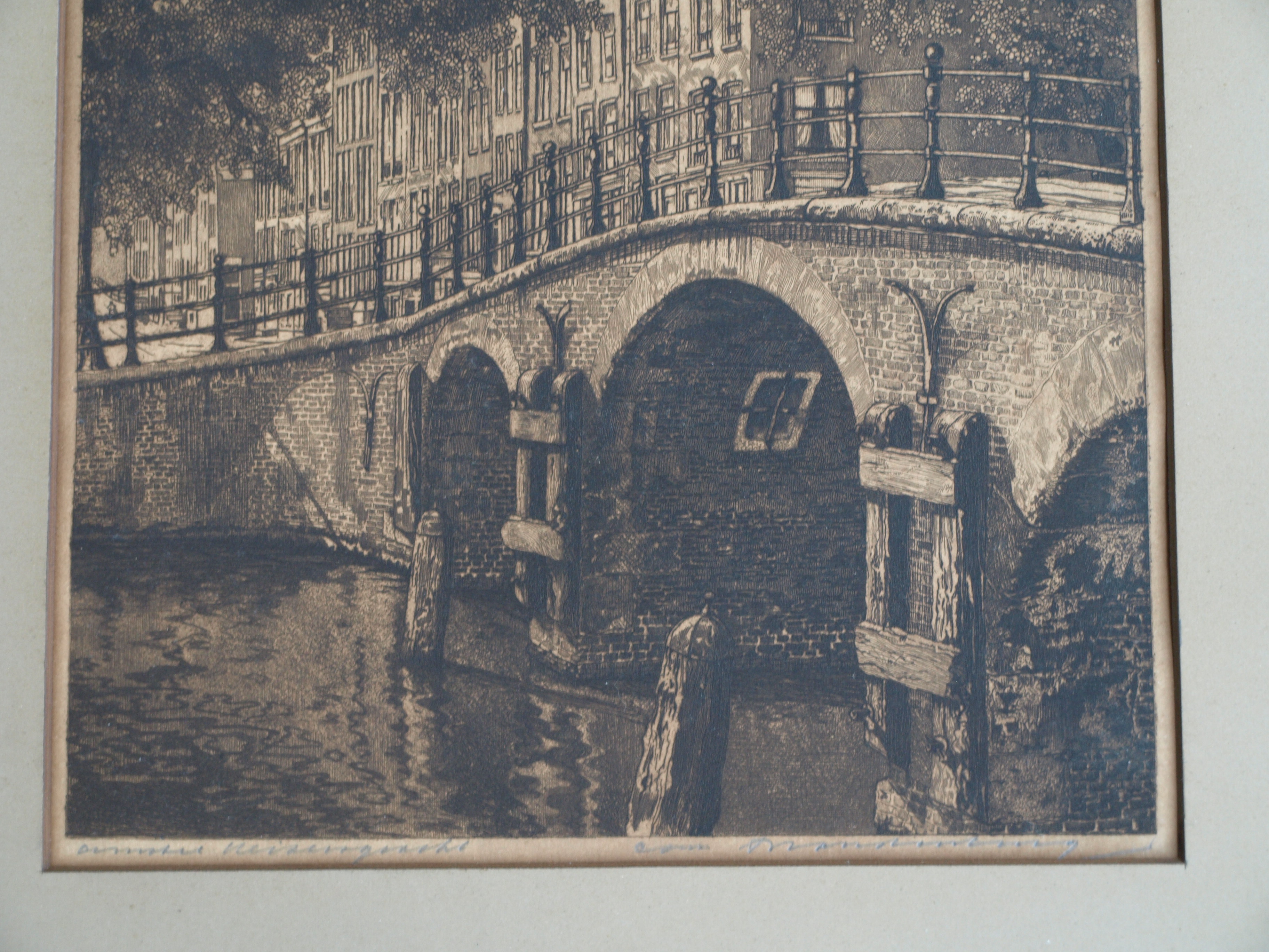 Cornelis Brandenburg - Ets, Amstel en Keizersgracht Amsterdam – gesigneerd  kopen? Bied vanaf 25!