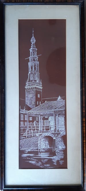Niet of onleesbaar gesigneerd - Zicht op kerktoren en boogbrug kopen? Bied vanaf 1!