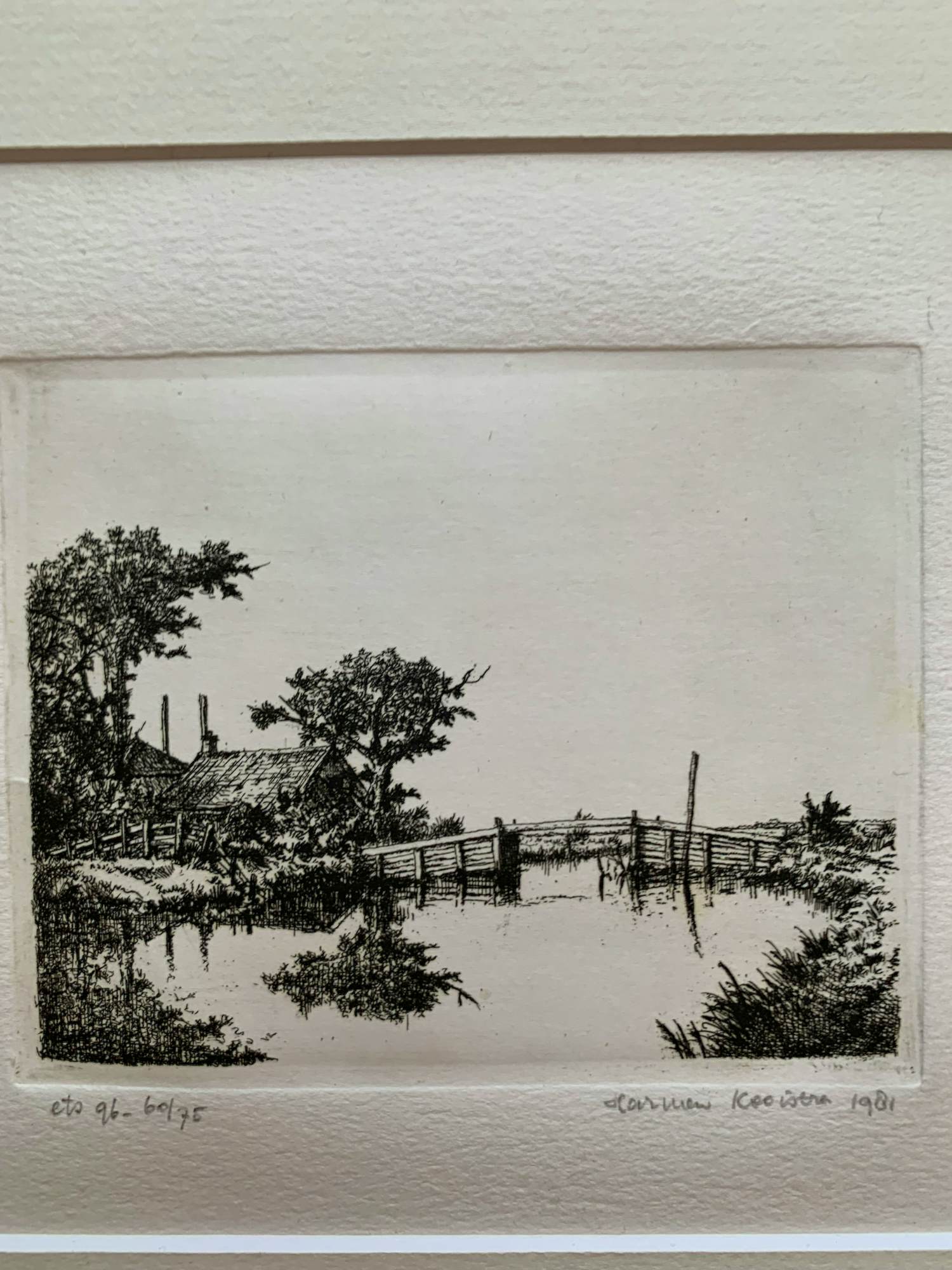 Harmen Kooistra - Landschap met boerderij en brug kopen? Bied vanaf 29!