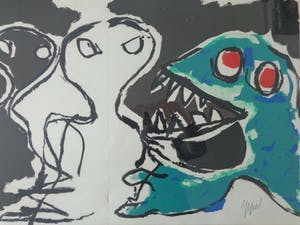 Karel Appel - A BEAST-DRAWN MAN / KLEURLITHO / 69x99cm / KADER / SIG kopen? Bied vanaf 500!