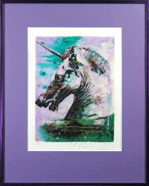 Gerti Bierenbroodspot - Zeefdruk, Eenhoorn - Ingelijst verkocht voor € 50!