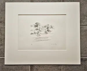 Metten Koornstra - 1964 - karakteristieke & grote Litho "man en hond op perron" gesigneerd kopen? Bied vanaf 1!