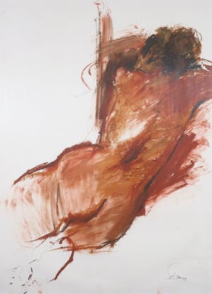 Franscz Witte - Krijt op papier, Half opgericht naakt- ingelijst kopen? Bied vanaf 1!