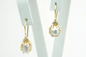 Acheter17 - Fraaie SET 18 Krt gouden oorhangers met druppelvormige parels en diamant? Enchérissez de 260!