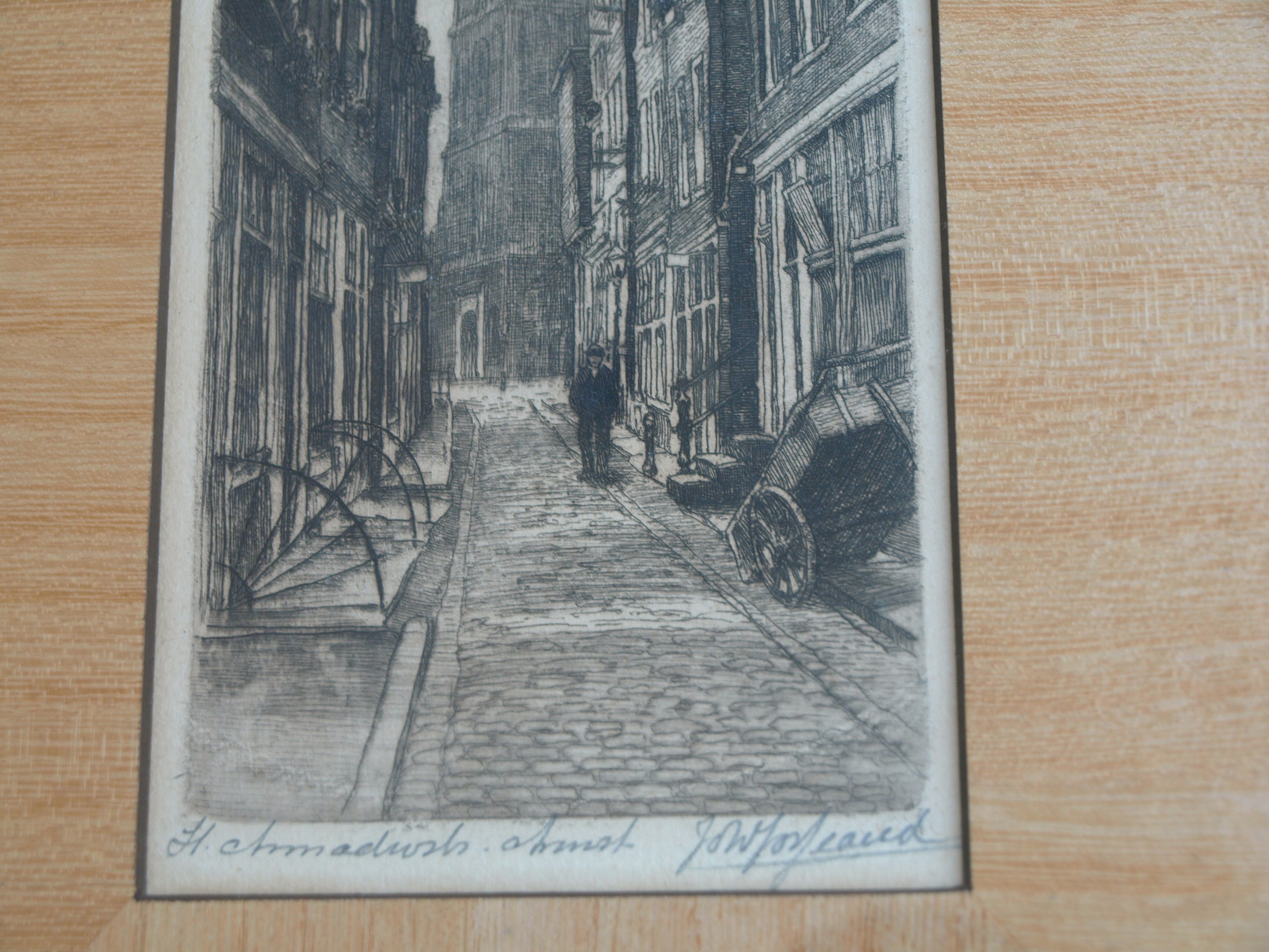 Johannes Josseaud - Ets , St Anna Dwarsstraat Amsterdam – gesigneerd & ingelijst – ca 1920 kopen? Bied vanaf 10!