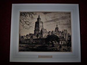 Jan Poortenaar - Fraai ingelijste Ets "gezicht op Zutphen en Sint Walburgiskerk" kopen? Bied vanaf 10!