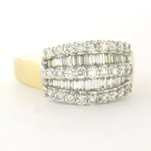 14k bicolour gouden ring met briljant en baguette geslepen diamant tot. 1.00ct kopen? Bied vanaf 1200!
