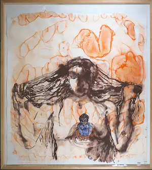 Aline Thomassen - Unica ,penseeltekening zonder titel, gesigneerd en ingelijst (zeer groot) kopen? Bied vanaf 175!